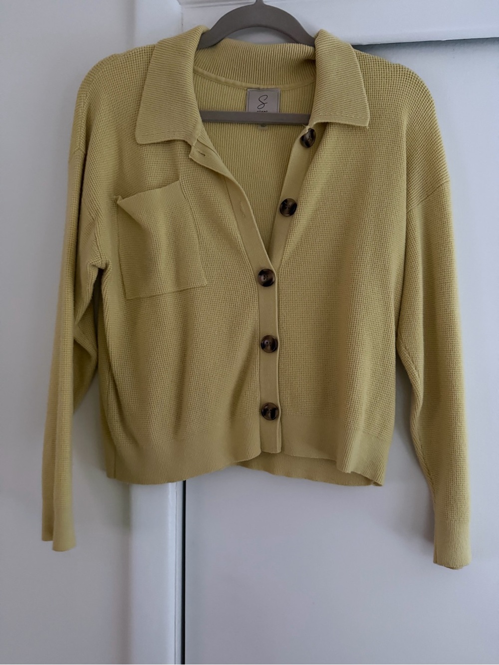 Sioni Light Yellow Collared Button-Front Knit Cardigan